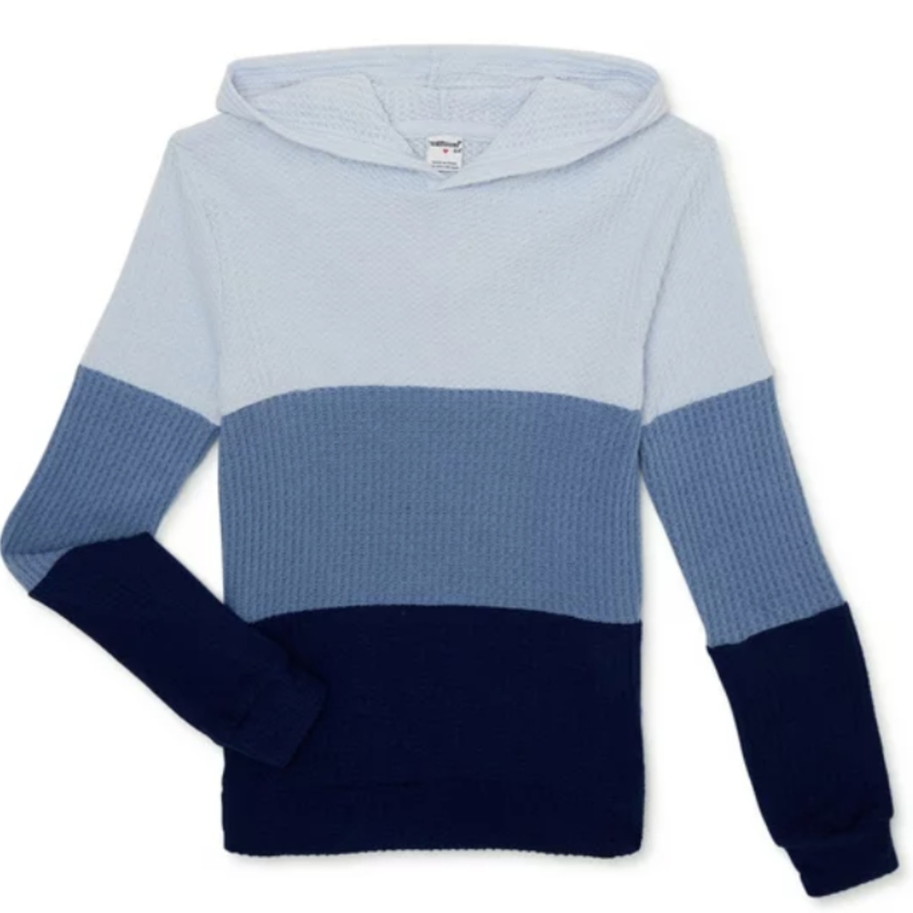 Wallflower Girl Blue Colorblock Waffle Knit Hoodie Size 6X